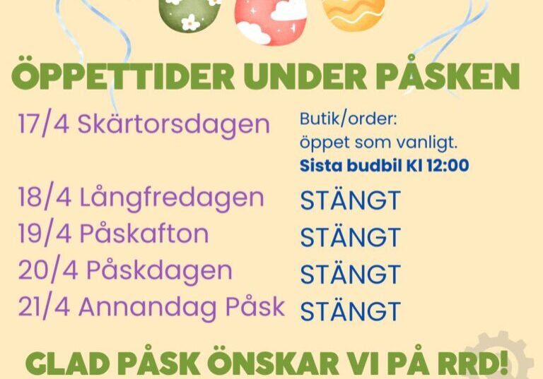 ÖPPETTIDER I PÅSK!